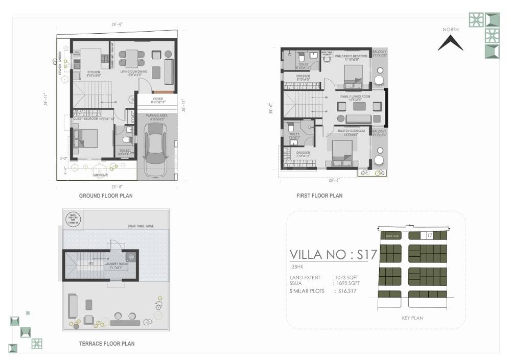Floor plan of 3 BHK 1895 Sq. Ft. Villa in Urbando Kosmos Solaris, Chennai
