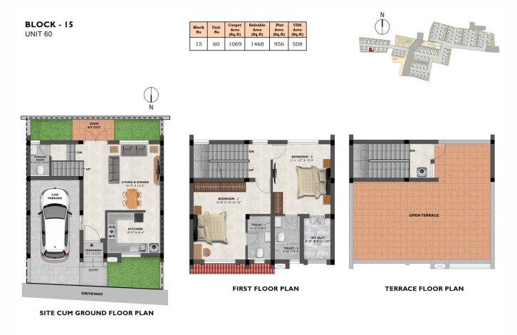Floor plan of 2 BHK 1468 Sq. Ft. Villa in VGN Aspire Gardens, Chennai