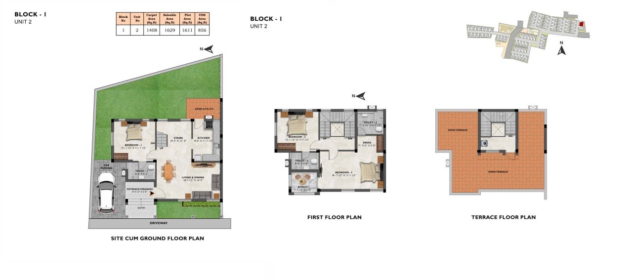Floor plan of 3 BHK 1629 Sq. Ft. Villa in VGN Aspire Gardens, Chennai