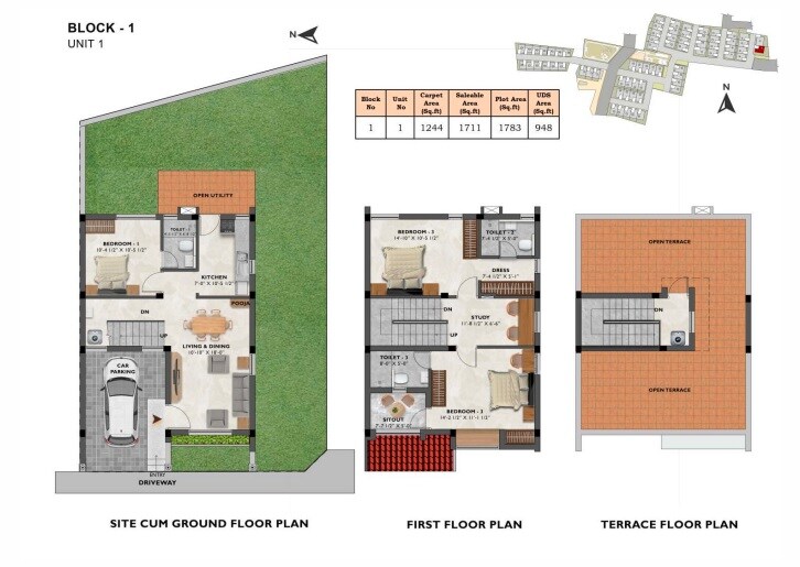 Floor plan of 3 BHK 1711 Sq. Ft. Villa in VGN Aspire Gardens, Chennai