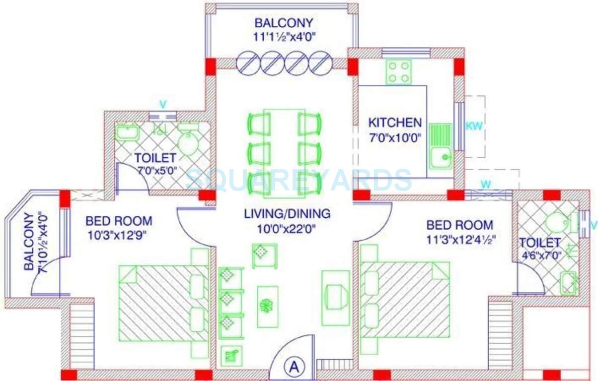 Floor plan of 2 BHK 954 Sq. Ft. Apartment in VGN Aura, Chennai