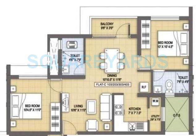 Floor plan of 2 BHK 906 Sq. Ft. Apartment in VGN Aviv Court, Chennai
