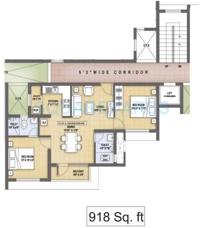 Floor plan of 2 BHK 918 Sq. Ft. Apartment in VGN Aviv Court, Chennai