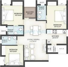 Floor plan of 3 BHK 1117 Sq. Ft. Apartment in VGN Brixton, Chennai