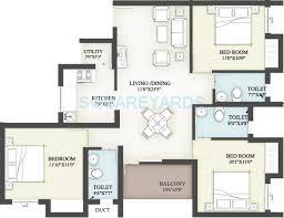 Floor plan of 3 BHK 1232 Sq. Ft. Apartment in VGN Brixton, Chennai