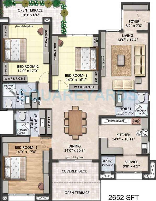 Floor plan of 3 BHK 2652 Sq. Ft. Apartment in VGN Coasta, Chennai