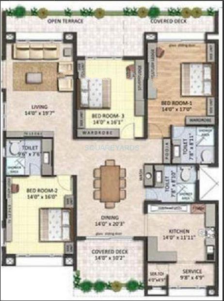 Floor plan of 3 BHK 2907 Sq. Ft. Apartment in VGN Coasta, Chennai