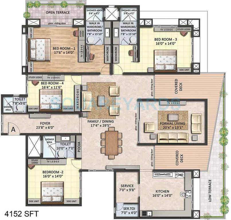 Floor plan of 4 BHK 4152 Sq. Ft. Apartment in VGN Coasta, Chennai