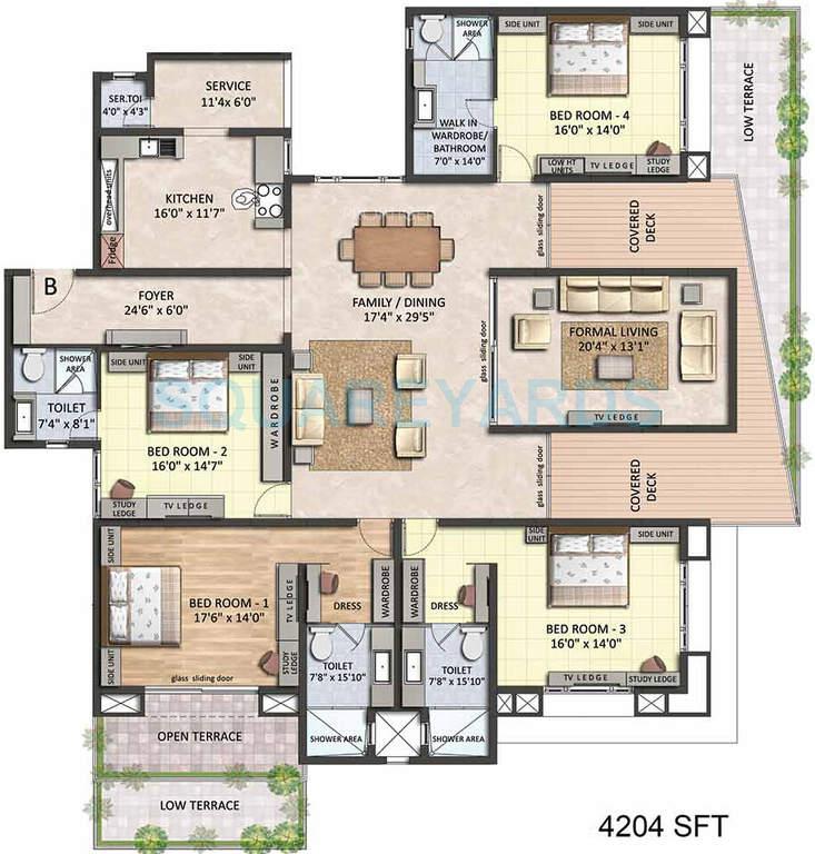 Floor plan of 4 BHK 4204 Sq. Ft. Apartment in VGN Coasta, Chennai