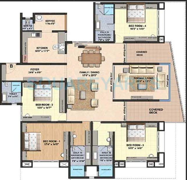 Floor plan of 4 BHK 4366 Sq. Ft. Apartment in VGN Coasta, Chennai