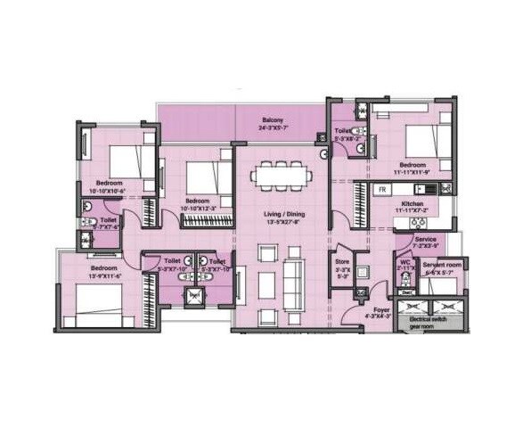 Floor plan of 4 BHK 3271 Sq. Ft. Apartment in VGN Fairmont, Chennai