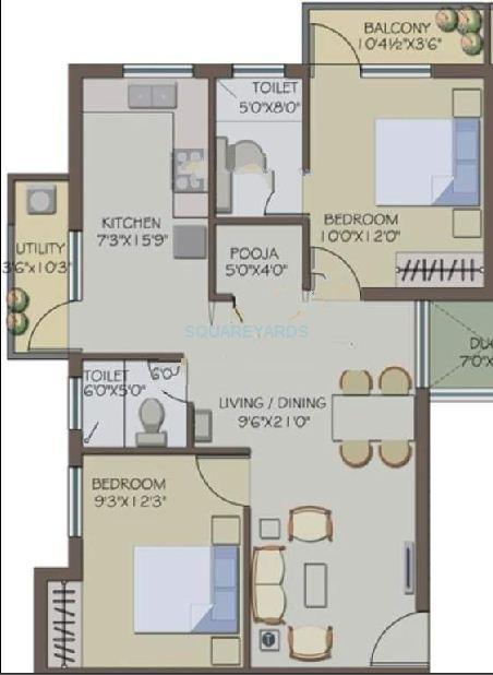 2 BHK 895 Sq. Ft. Apartment