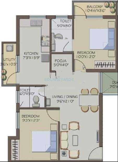 2 BHK 977 Sq. Ft. Apartment