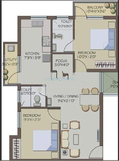 2 BHK 986 Sq. Ft. Apartment