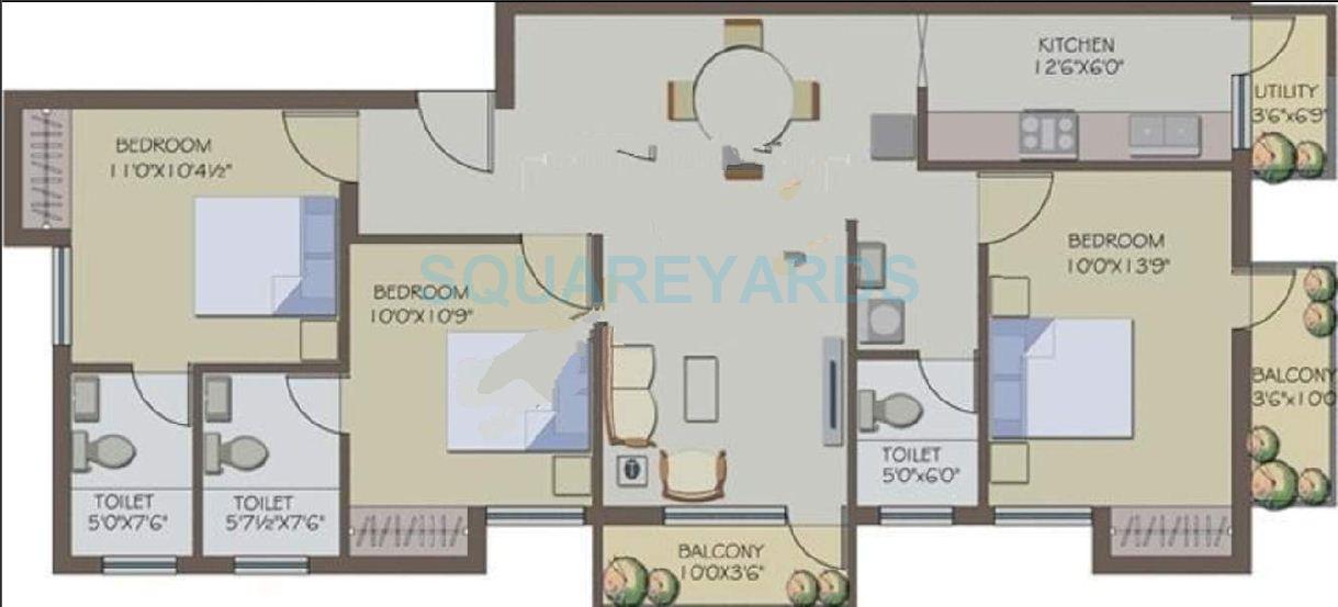 3 BHK 1370 Sq. Ft. Apartment