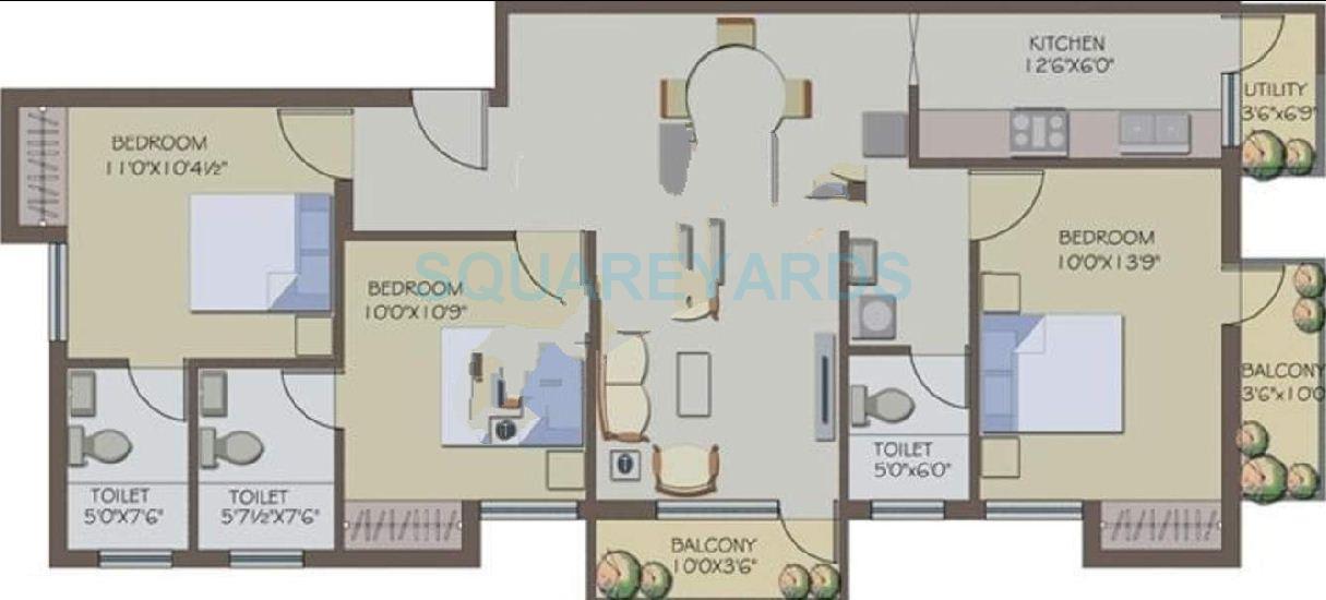 3 BHK 1393 Sq. Ft. Apartment