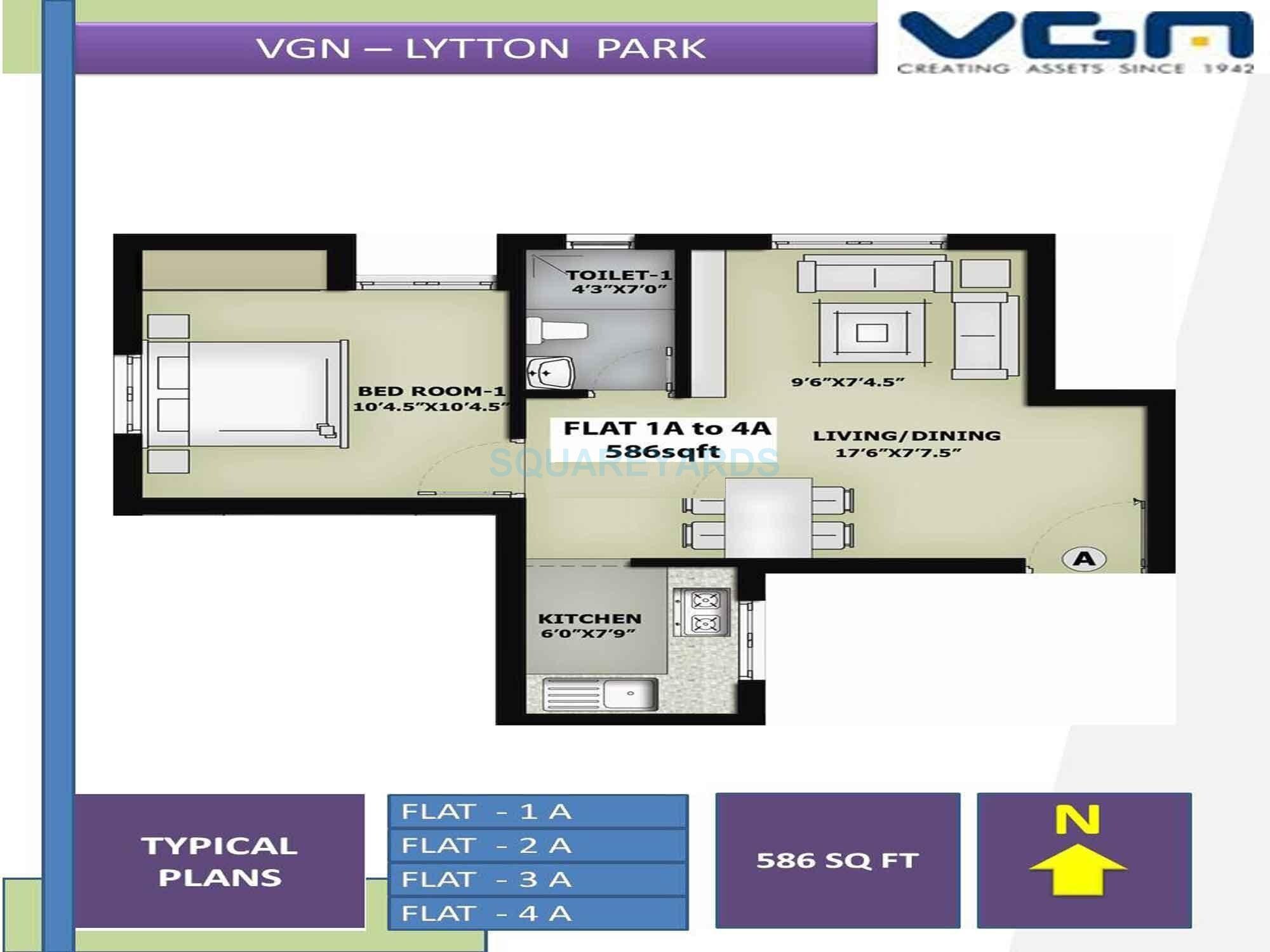 Floor plan of 1 BHK 586 Sq. Ft. Apartment in VGN Lytton Park, Chennai