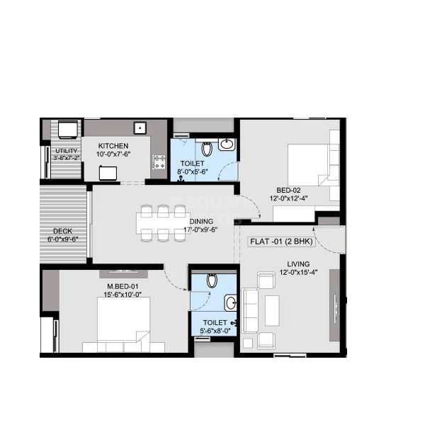 Floor plan of 2 BHK 1276 Sq. Ft. Apartment in VGN Marble Arch, Chennai