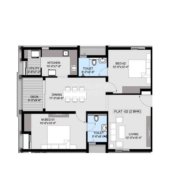 Floor plan of 2 BHK 1277 Sq. Ft. Apartment in VGN Marble Arch, Chennai