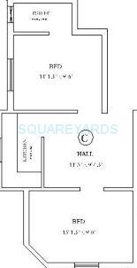 Floor plan of 2 BHK 590 Sq. Ft. Apartment in VGN Royal Enclave, Chennai