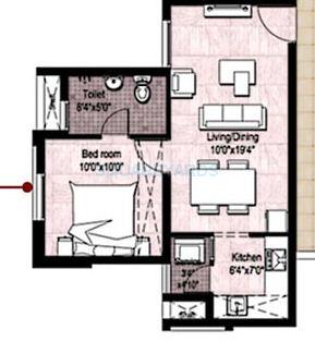 Floor plan of 1 BHK 572 Sq. Ft. Apartment in VGN Stafford, Chennai