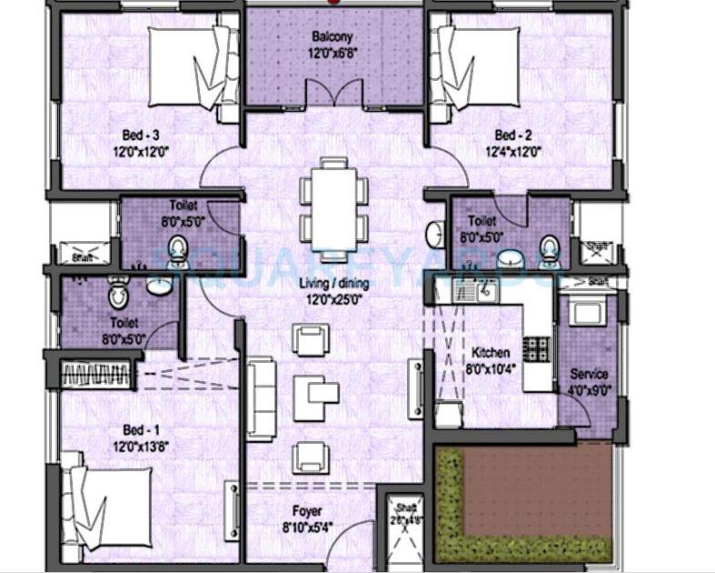 Floor plan of 3 BHK 1576 Sq. Ft. Apartment in VGN Stafford, Chennai