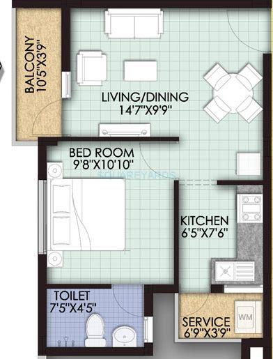 Floor plan of 1 BHK 590 Sq. Ft. Apartment in VGN Temple Town, Chennai
