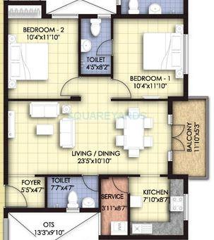 Floor plan of 2 BHK 1094 Sq. Ft. Apartment in VGN Temple Town, Chennai