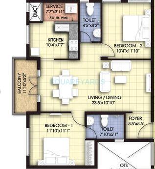 Floor plan of 2 BHK 1149 Sq. Ft. Apartment in VGN Temple Town, Chennai