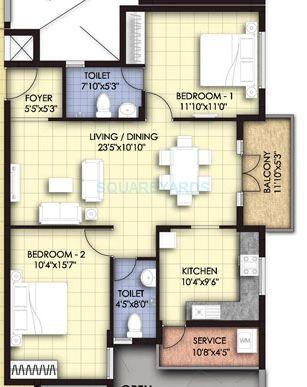 Floor plan of 2 BHK 1226 Sq. Ft. Apartment in VGN Temple Town, Chennai