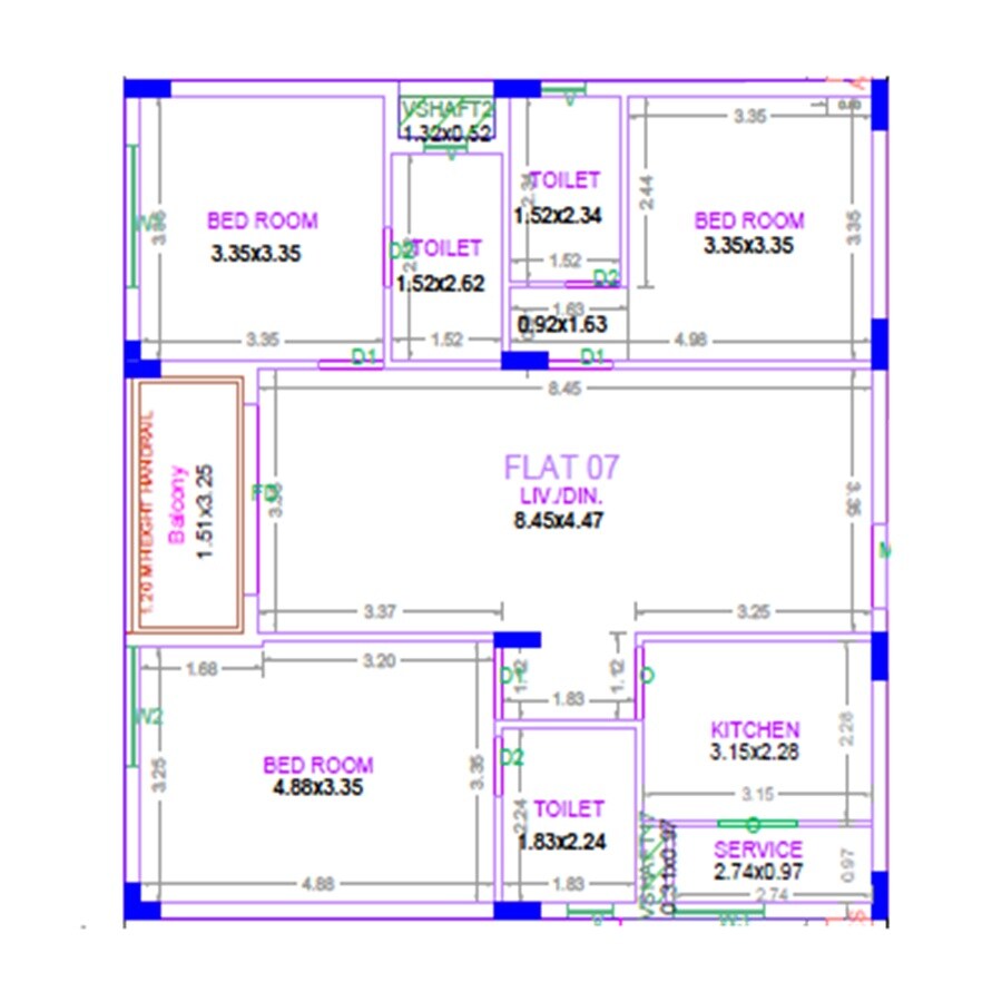 Floor plan of 3 BHK 1420 Sq. Ft. Apartment in Vibrant Viaan, Chennai
