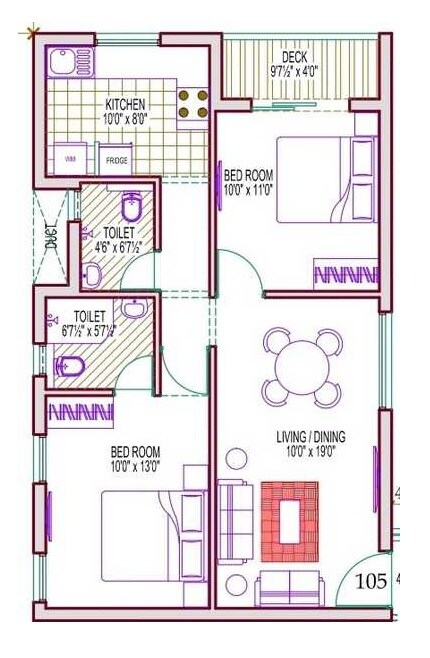 Floor plan of 2 BHK 961 Sq. Ft. Apartment in Vikaan Hayagriva Apartments, Chennai