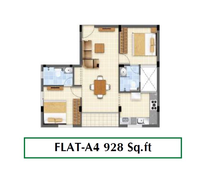 Floor plan of 2 BHK 928 Sq. Ft. Apartment in Vishram Nest, Chennai