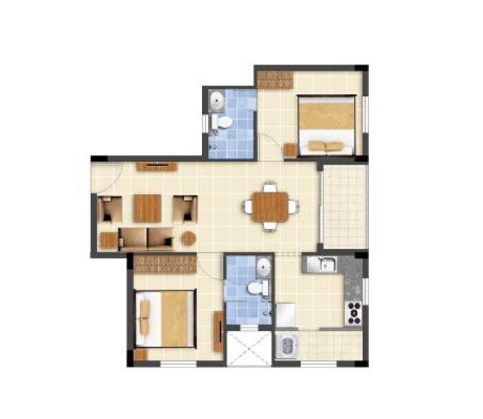 Floor plan of 2 BHK 996 Sq. Ft. Apartment in Vishram Nest, Chennai