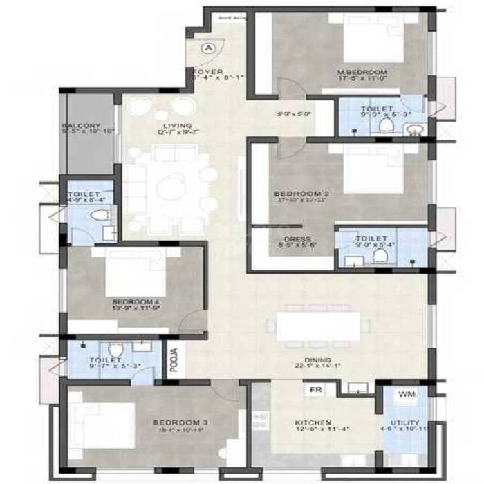 Floor plan of 4 BHK 2489 Sq. Ft. Apartment in Vishranthi Prajna, Chennai
