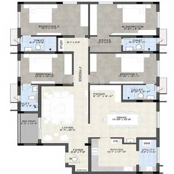 Floor plan of 4 BHK 2510 Sq. Ft. Apartment in Vishranthi Prajna, Chennai