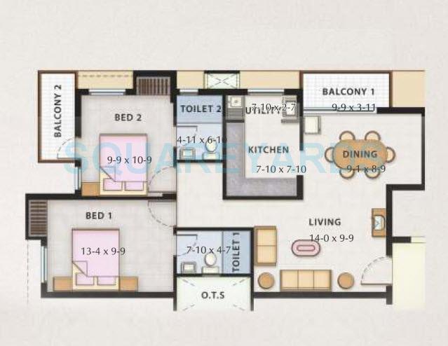 Floor plan of 2 BHK 1002 Sq. Ft. Apartment in Vishwakarma Properties Intown, Chennai