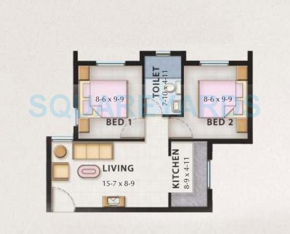 Floor plan of 2 BHK 579 Sq. Ft. Apartment in Vishwakarma Properties Intown, Chennai