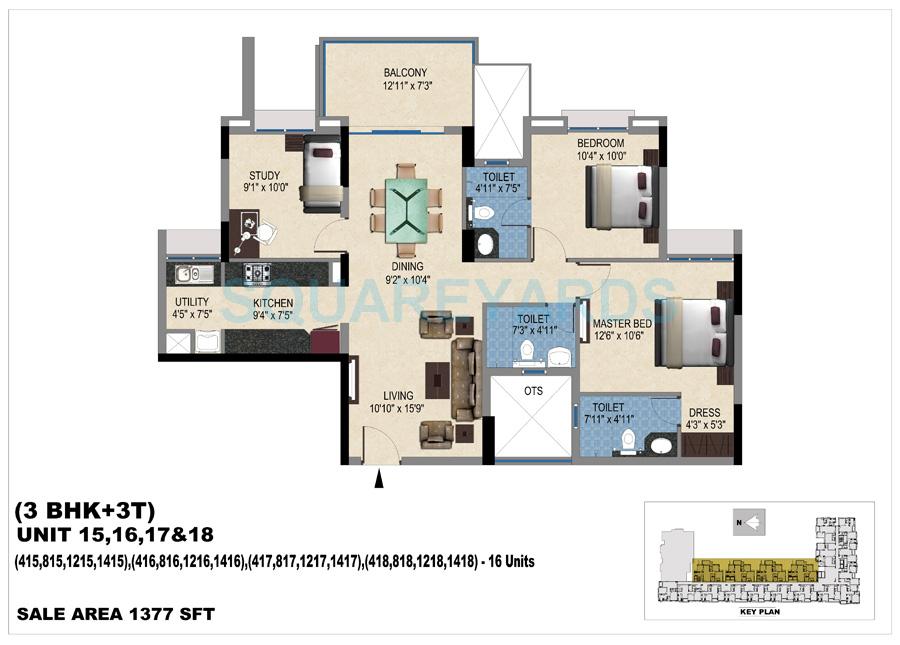 Floor plan of 2 BHK 1377 Sq. Ft. Apartment in Vishwakarma Properties Skypod, Chennai