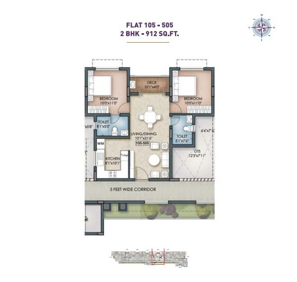 Floor plan of 2 BHK 912 Sq. Ft. Apartment in VNR Belmont, Chennai