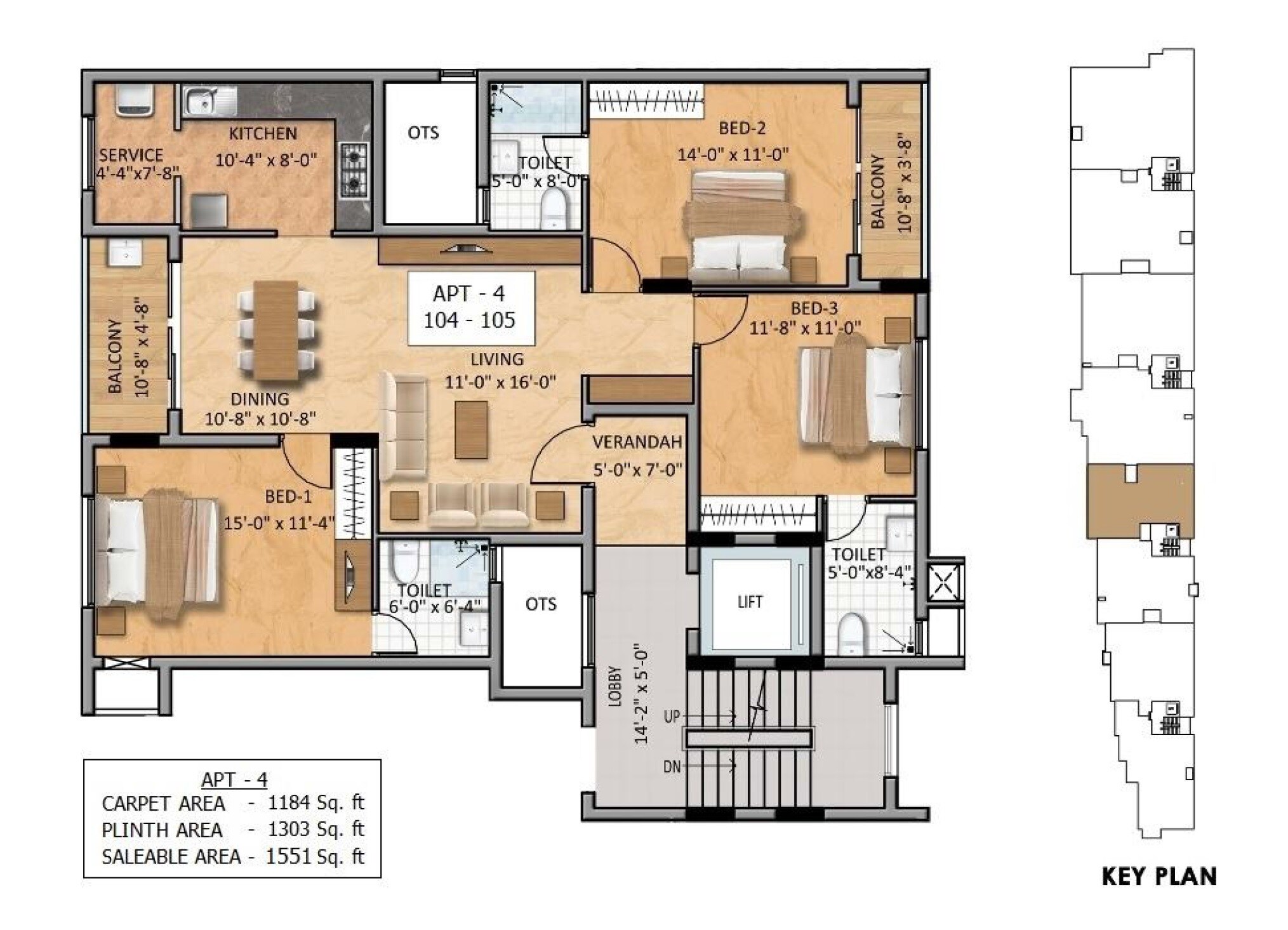 Floor plan of 3 BHK 1551 Sq. Ft. Apartment in Vriksham Vedanta, Chennai
