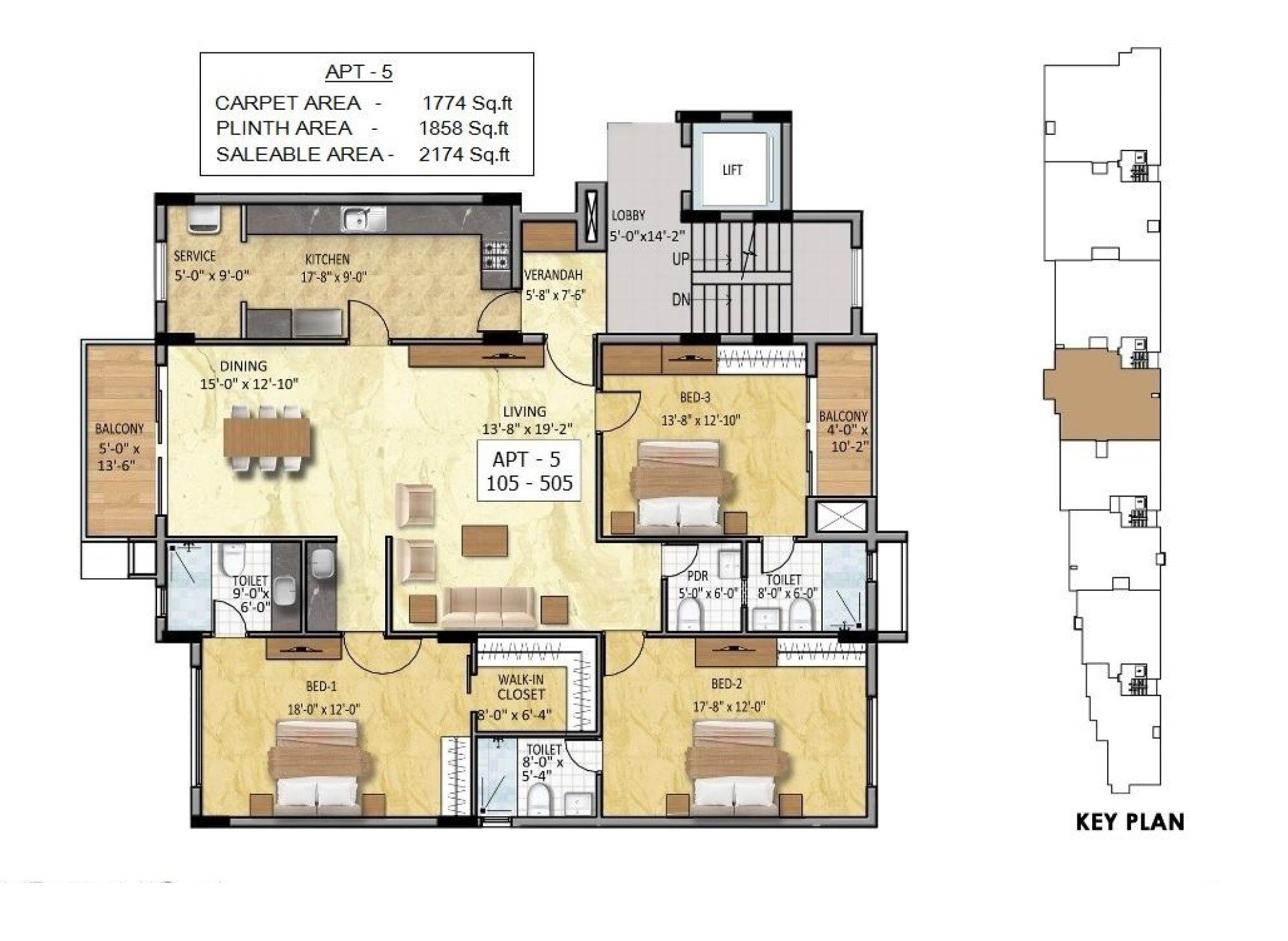 Floor plan of 3 BHK 2174 Sq. Ft. Apartment in Vriksham Vedanta, Chennai