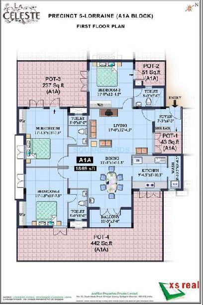 Floor plan of 3 BHK 1869 Sq. Ft. Apartment in XS Real La Celeste, Chennai
