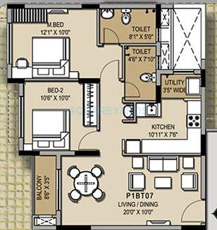 2 BHK 971 Sq. Ft. Apartment in XS Real Symphony