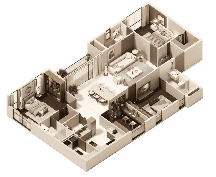 Floor plan of 3 BHK 3180 Sq. Ft. Apartment in Yara Avante, Chennai