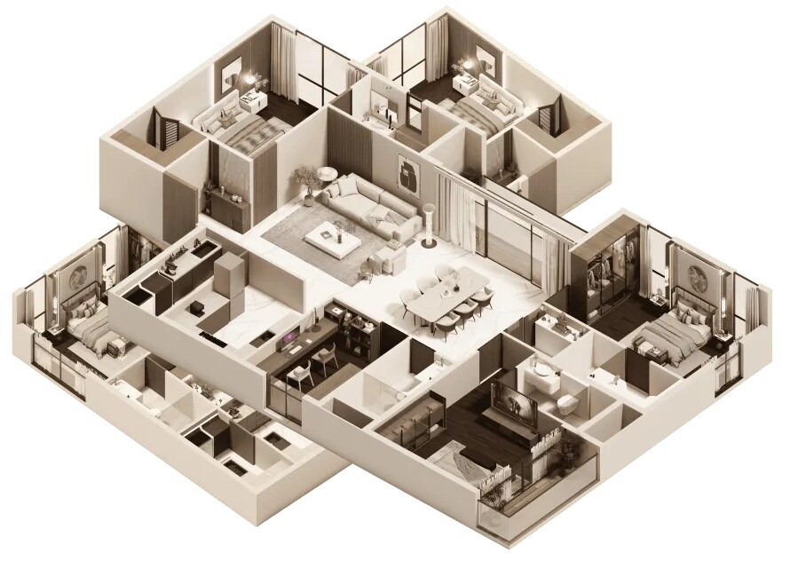 Floor plan of 4 BHK 3420 Sq. Ft. Apartment in Yara Avante, Chennai