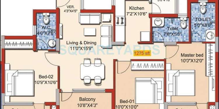 yuga alta apartment 3bhk 1275sqft1