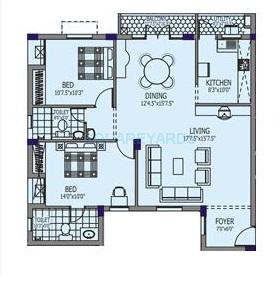 Floor plan of 2 BHK 1280 Sq. Ft. Apartment in Yuga Kalpataru, Chennai