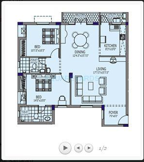 Floor plan of 2 BHK 1337 Sq. Ft. Apartment in Yuga Kalpataru, Chennai
