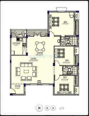 Floor plan of 3 BHK 1631 Sq. Ft. Apartment in Yuga Kalpataru, Chennai